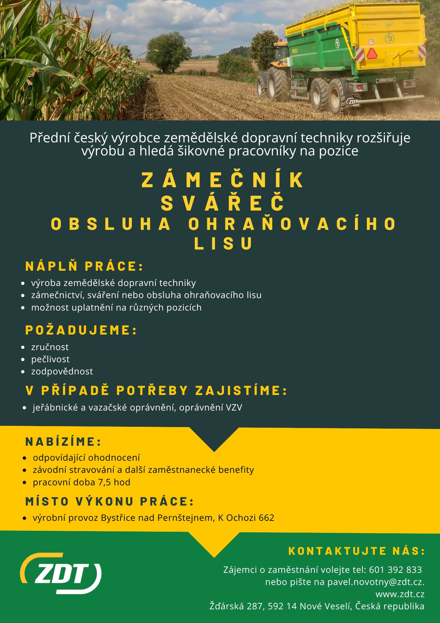 Nabídka zaměstnání - pozice SVÁŘEČ / ZÁMEČNÍK / OBSLUHA OHRAŇOVACÍHO LISU