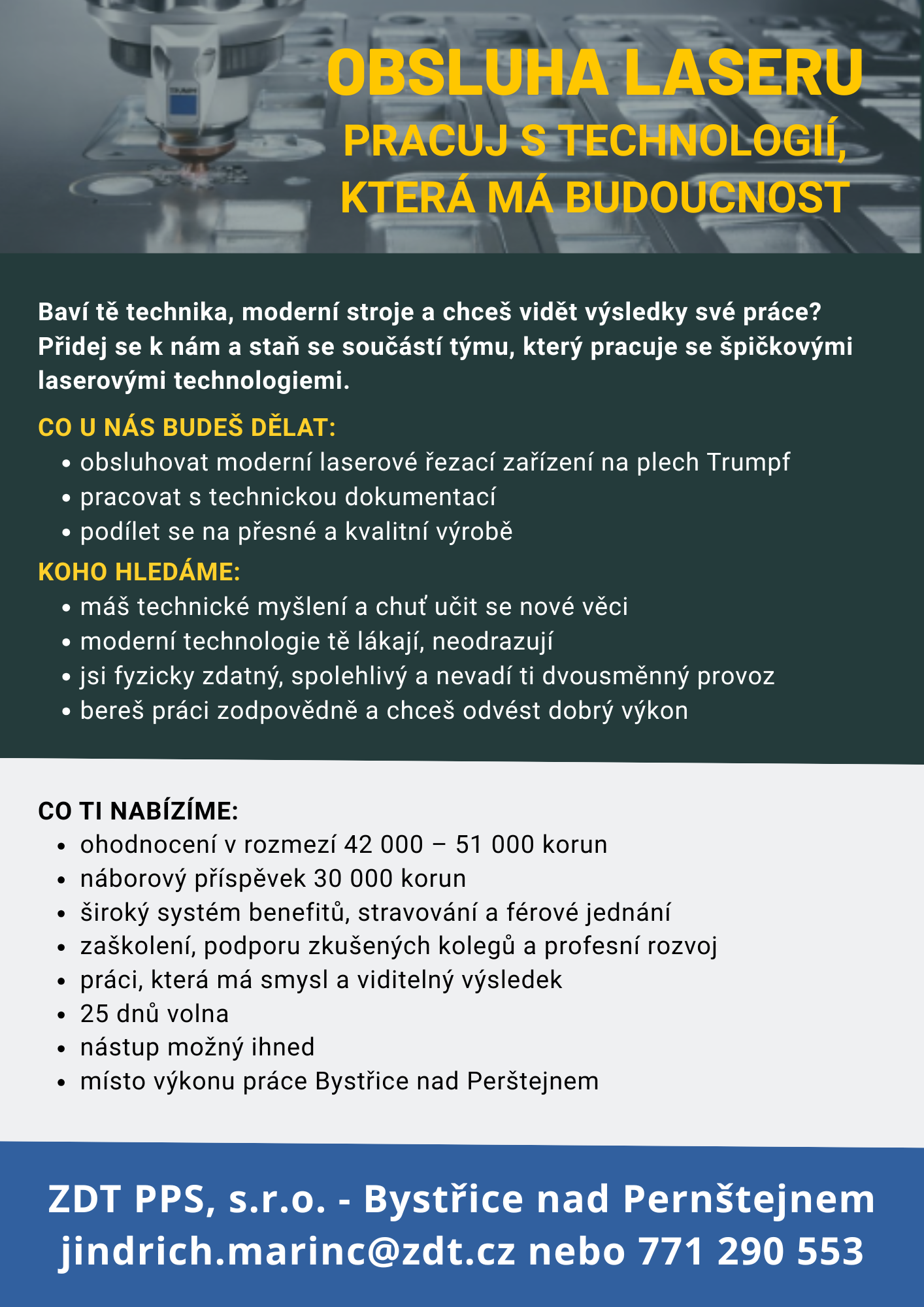 Nabídka zaměstnání - pozice OBSLUHA LASERU