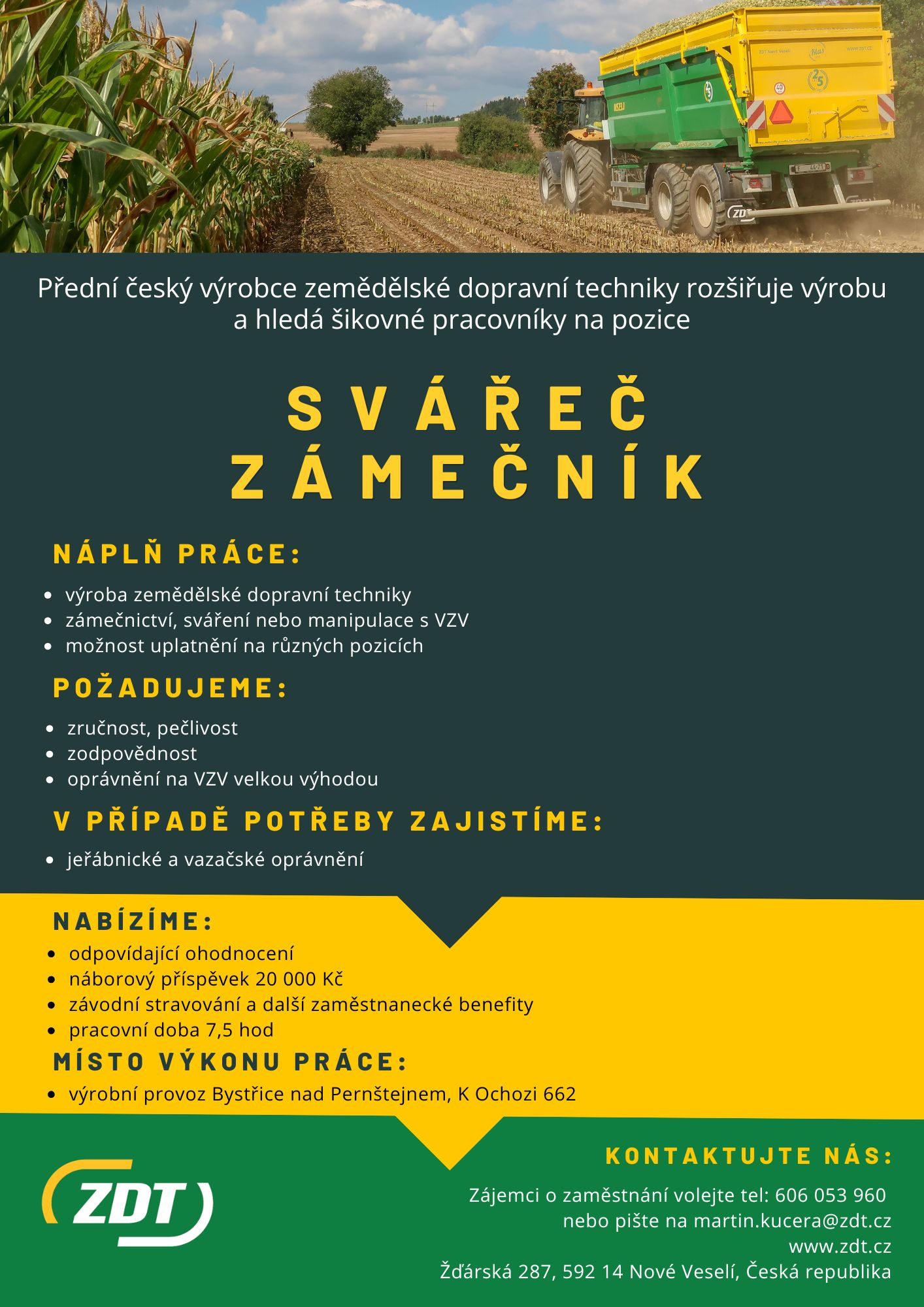 Nabídka zaměstnání - pozice SVÁŘEČ / ZÁMEČNÍK
