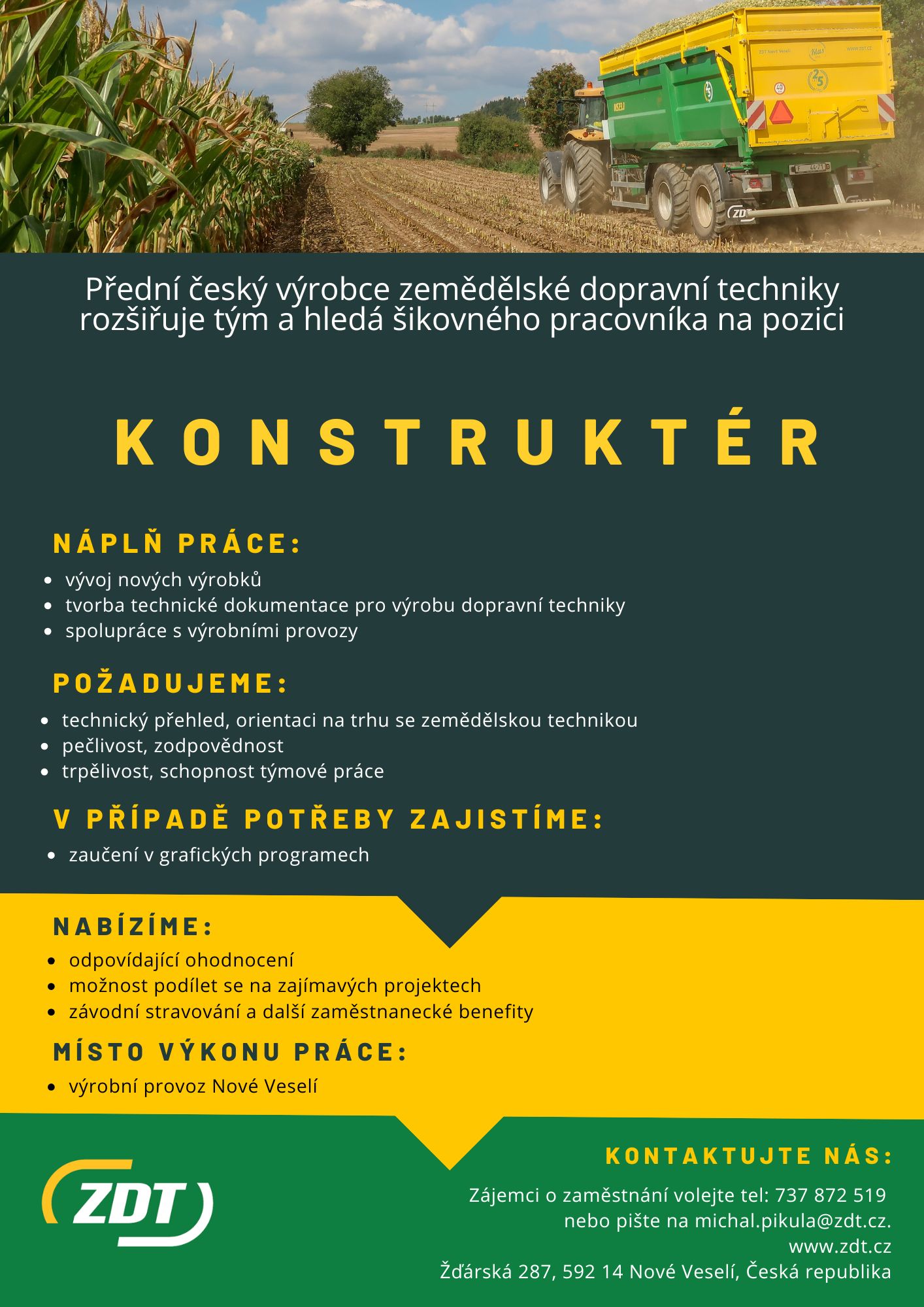 Nabídka zaměstnání - pozice KONSTRUKTÉR